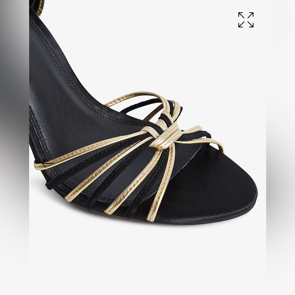 REISS (NWOT)
CASSIDY SANDAL
SIZE EU 38 / US FIT (7.5) 
GOLD / BLACK - Picture 14 of 16
